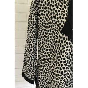 RONDINA Etcetera Black White Animal Print Open Front Knit Cardigan Sweater